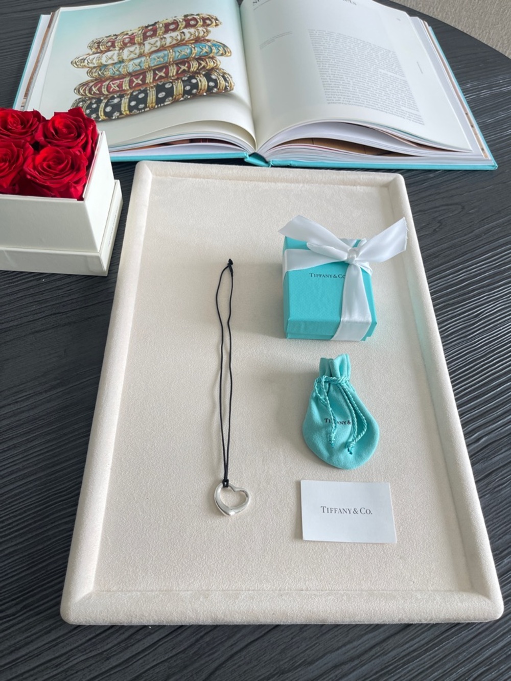 Tiffany Elsa Peretti Open Heart Pendant Cord Necklace Silver 27mm 18” $950 - Picture 5 of 9